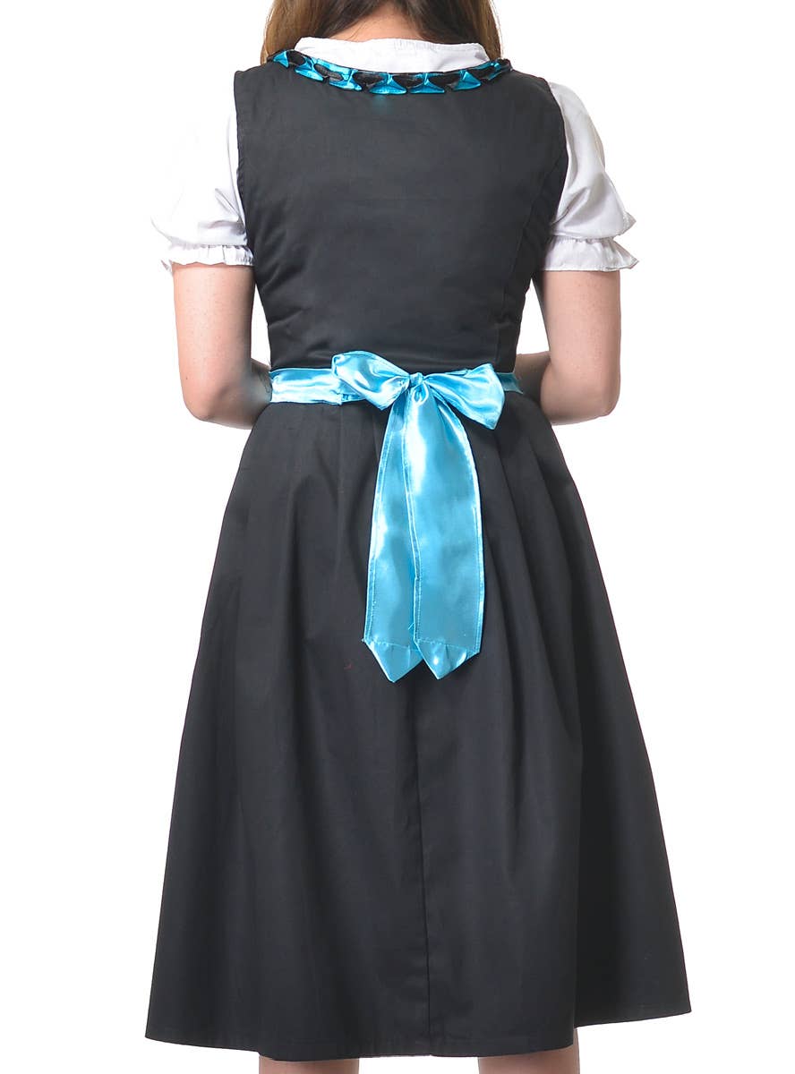 Women's Blue and Black Checkered Long Oktoberfest Costume Dress Close Up Back Image