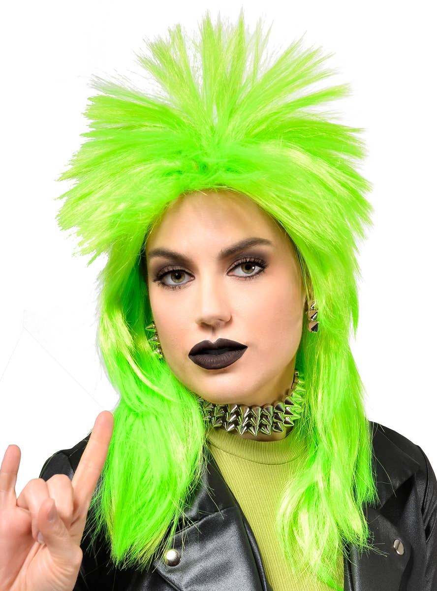 Image of Neon Green 1980's Punk Rocker Women's Costume Wig - Main Image