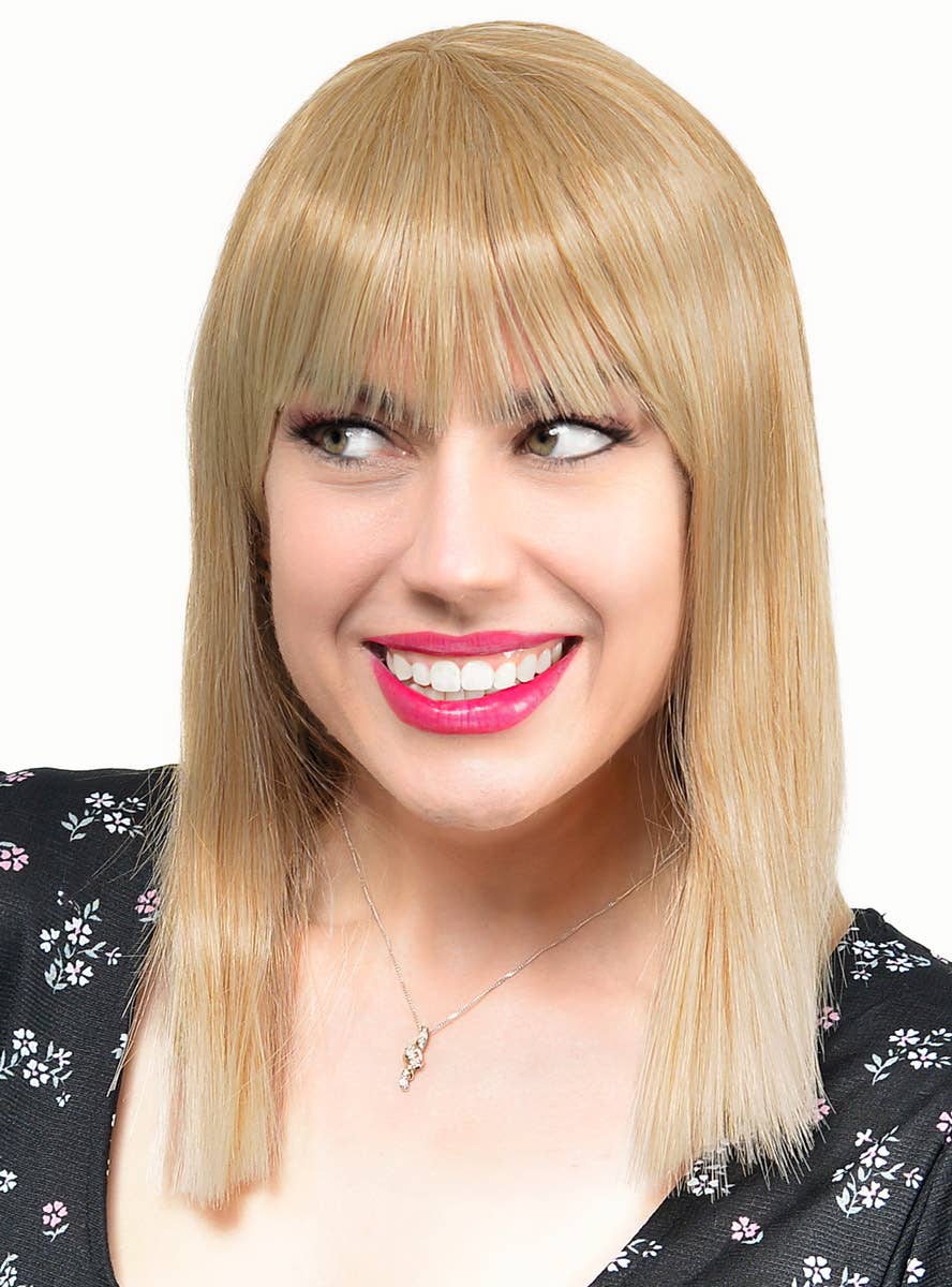Image of Deluxe Blonde Blunt Cut Women's Bob Costume Wig - Main Image