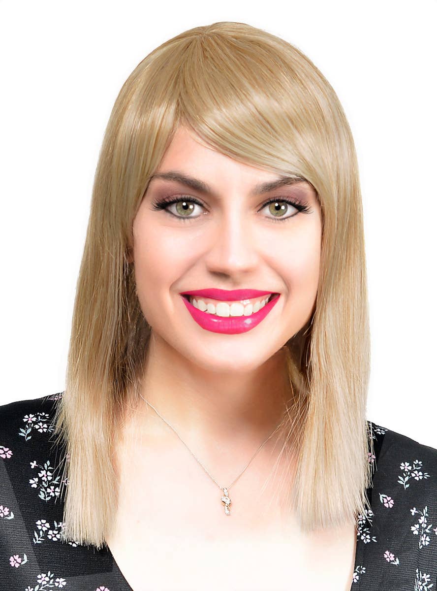 Image of Deluxe Blonde Blunt Cut Women's Bob Costume Wig - Alternate Image