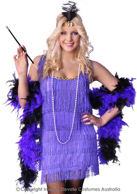 Women's Purple Flapper Dress Gatsby 1920s Costume Close Up Image