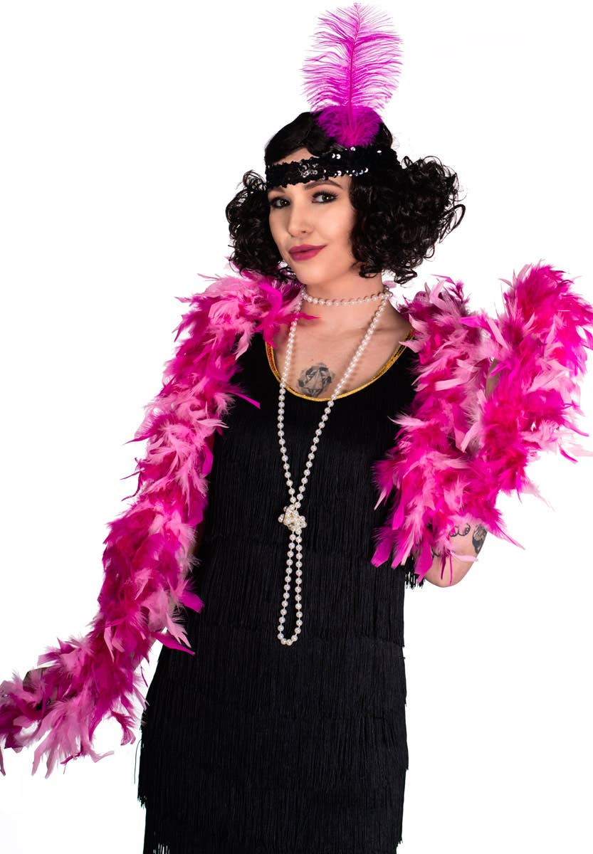 Two Tone Feather Boa in Pink and Hot Pink View 1