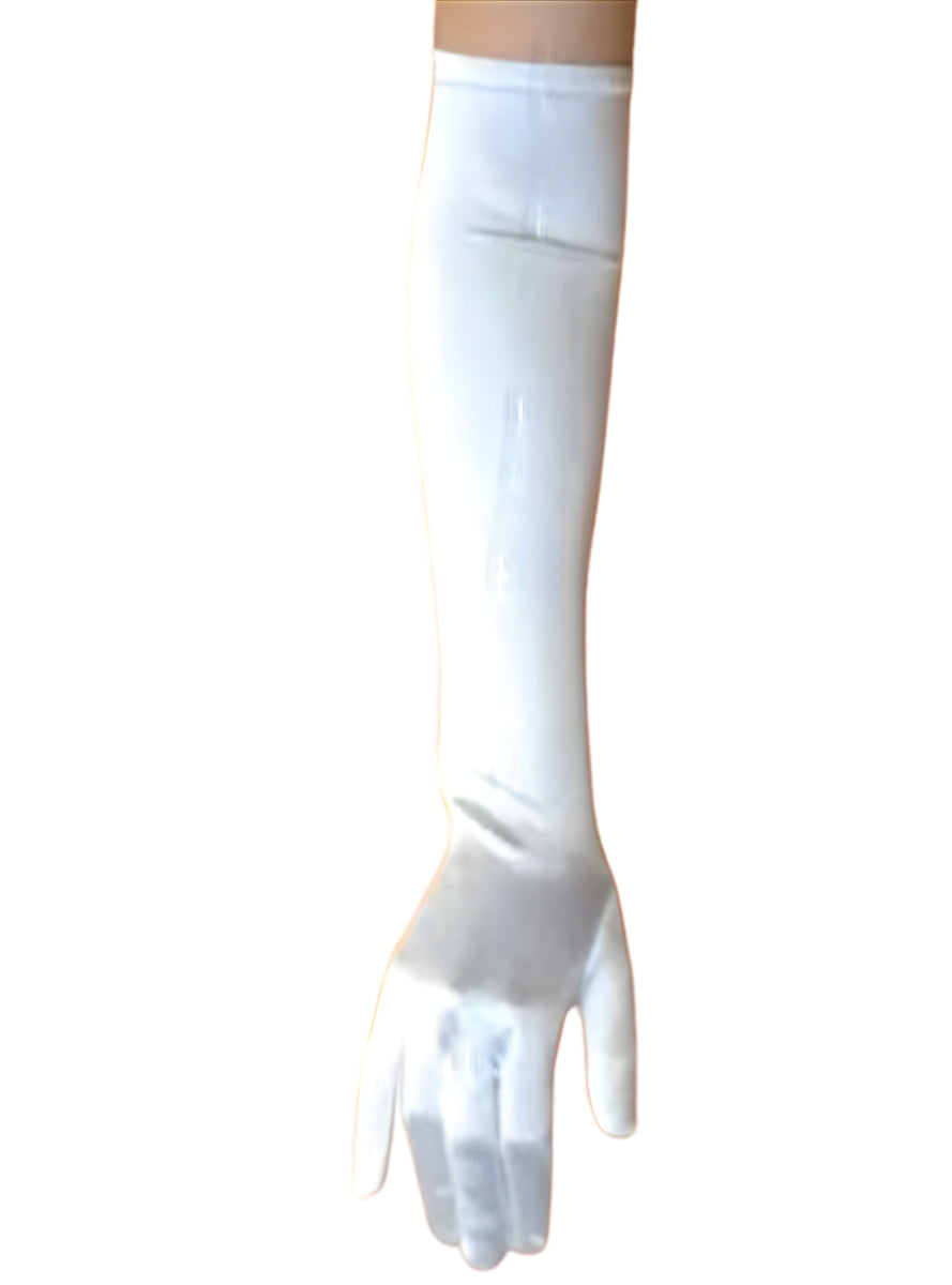 Elbow Length 48cm Long White Satin Costume Gloves - Main Image