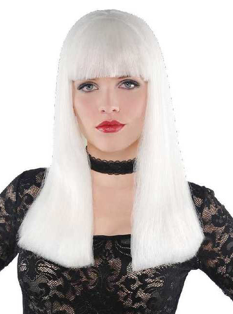 Classic Womens White Costume Wig With Fringe - Main Image