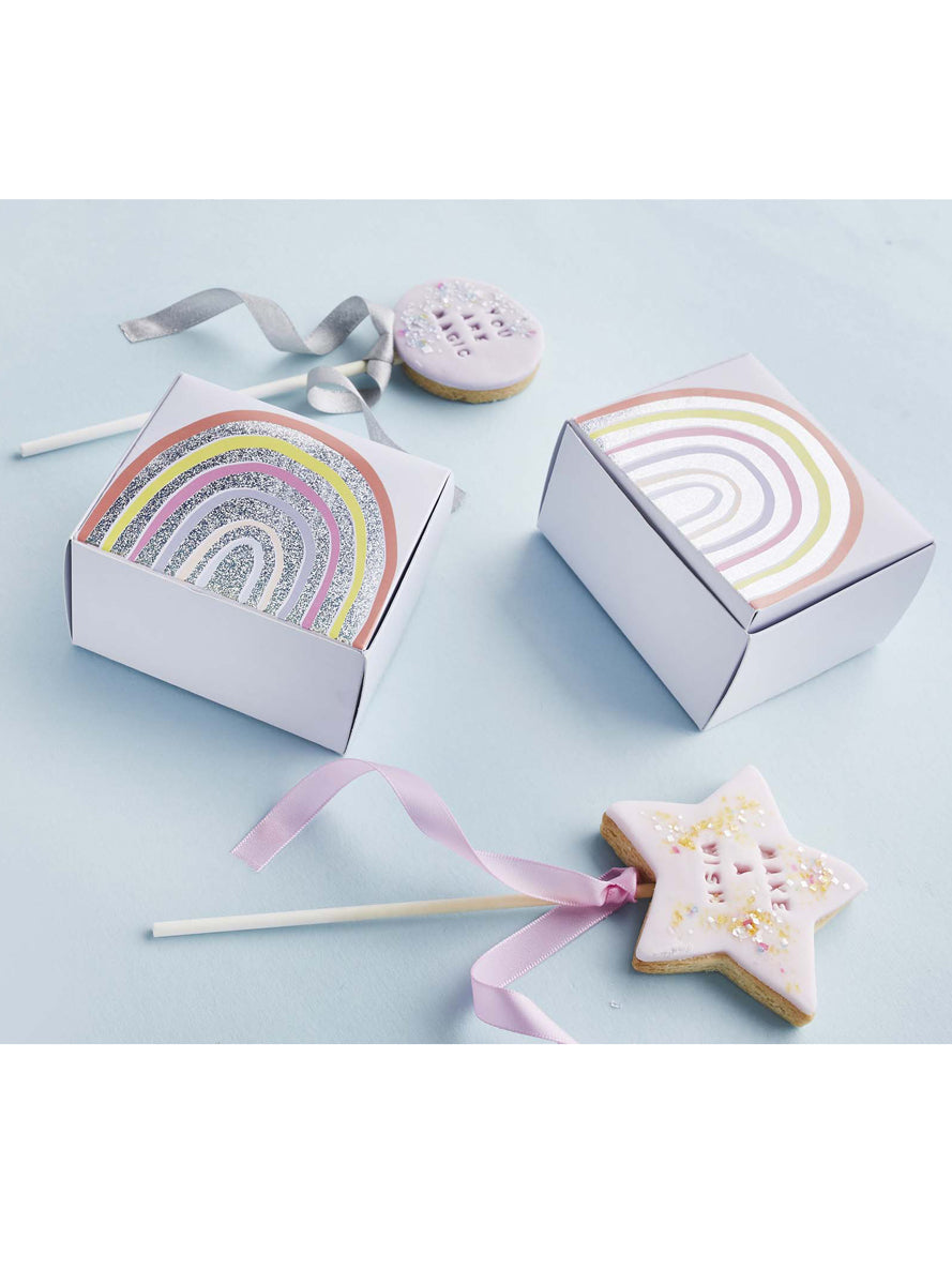 Enchanted Rainbow 10 Pack 8cm Mini Cake Boxes - Lifestyle Image