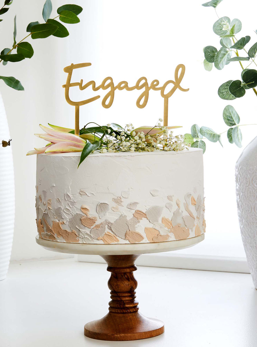 Engaged 19cm Gold Acrylic Cake Topper - Lifestyle Image