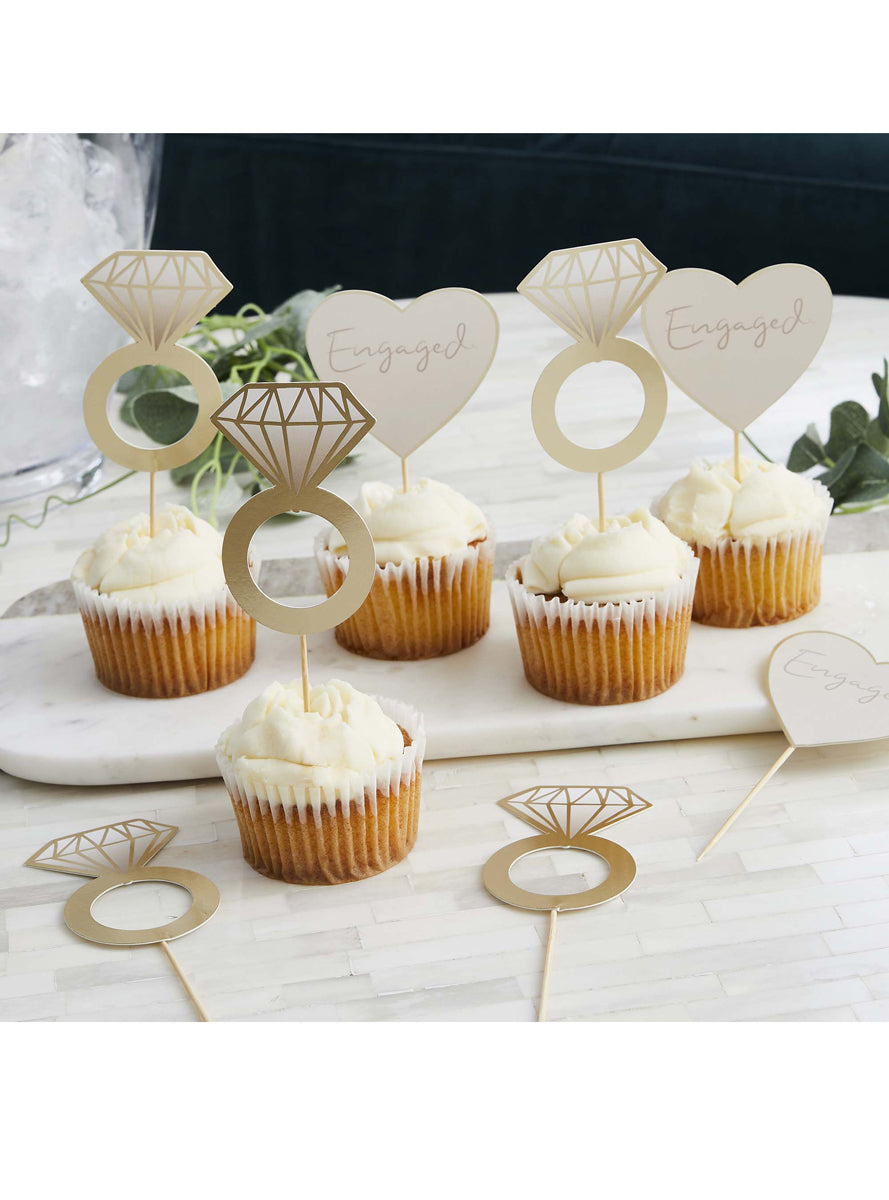 Engagement Party 12 Pack Gold Food Picks - Lifestyle Image 1