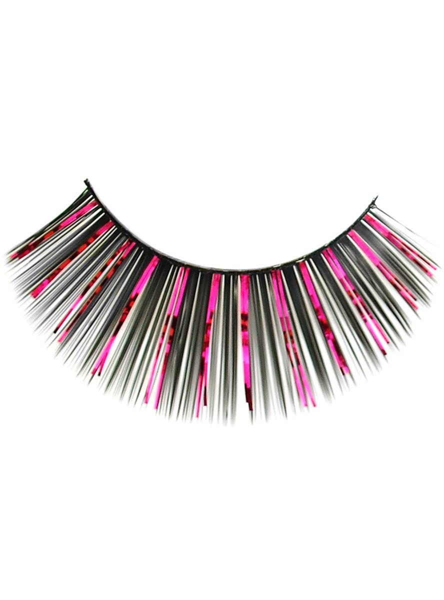 Image of Long Black and Pink Tinsel False Eyelashes - Close Image
