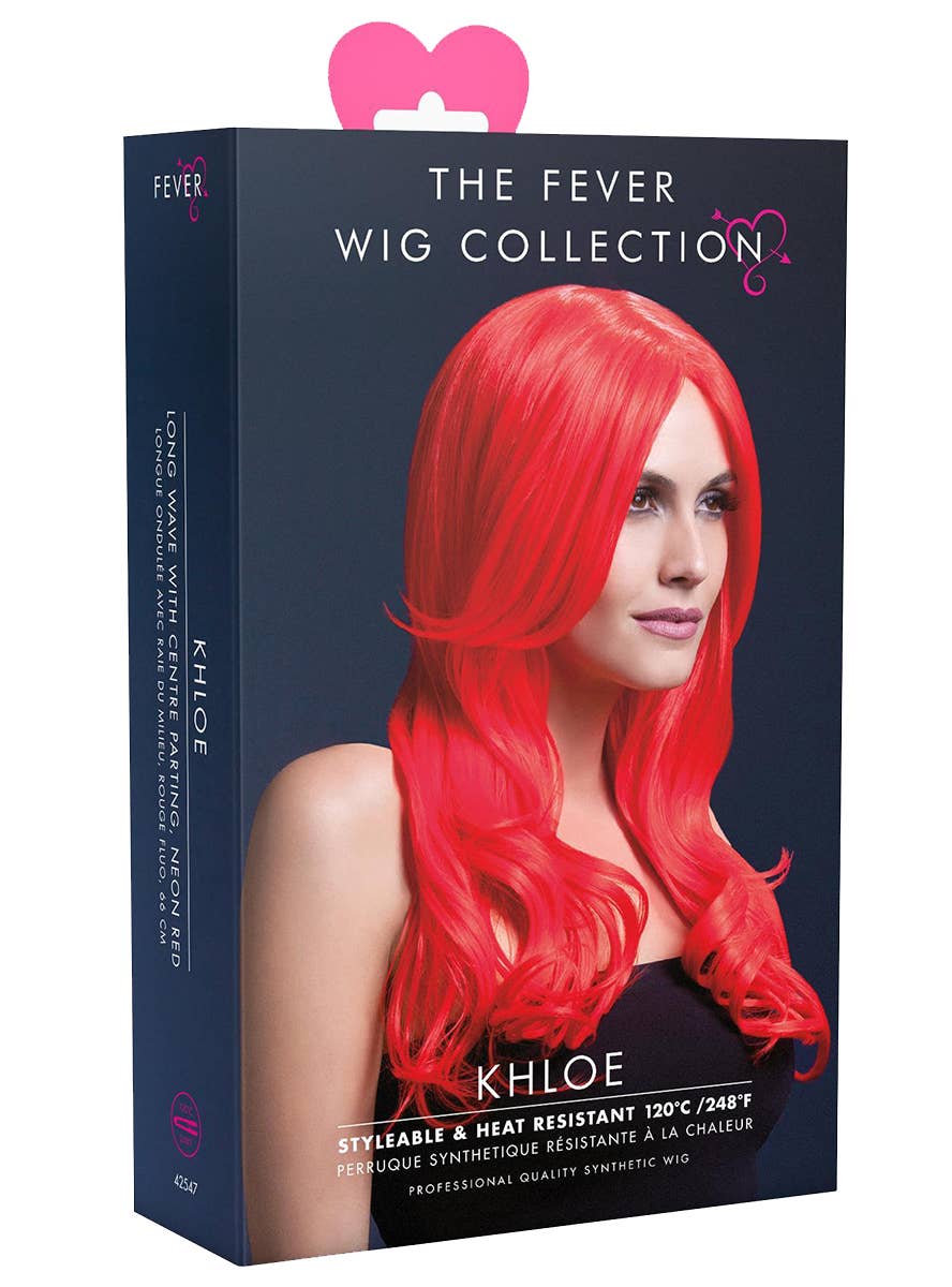 Image of Heat Resistant Long Wavy Bright Red Women's Costume Wig - Packaging Image