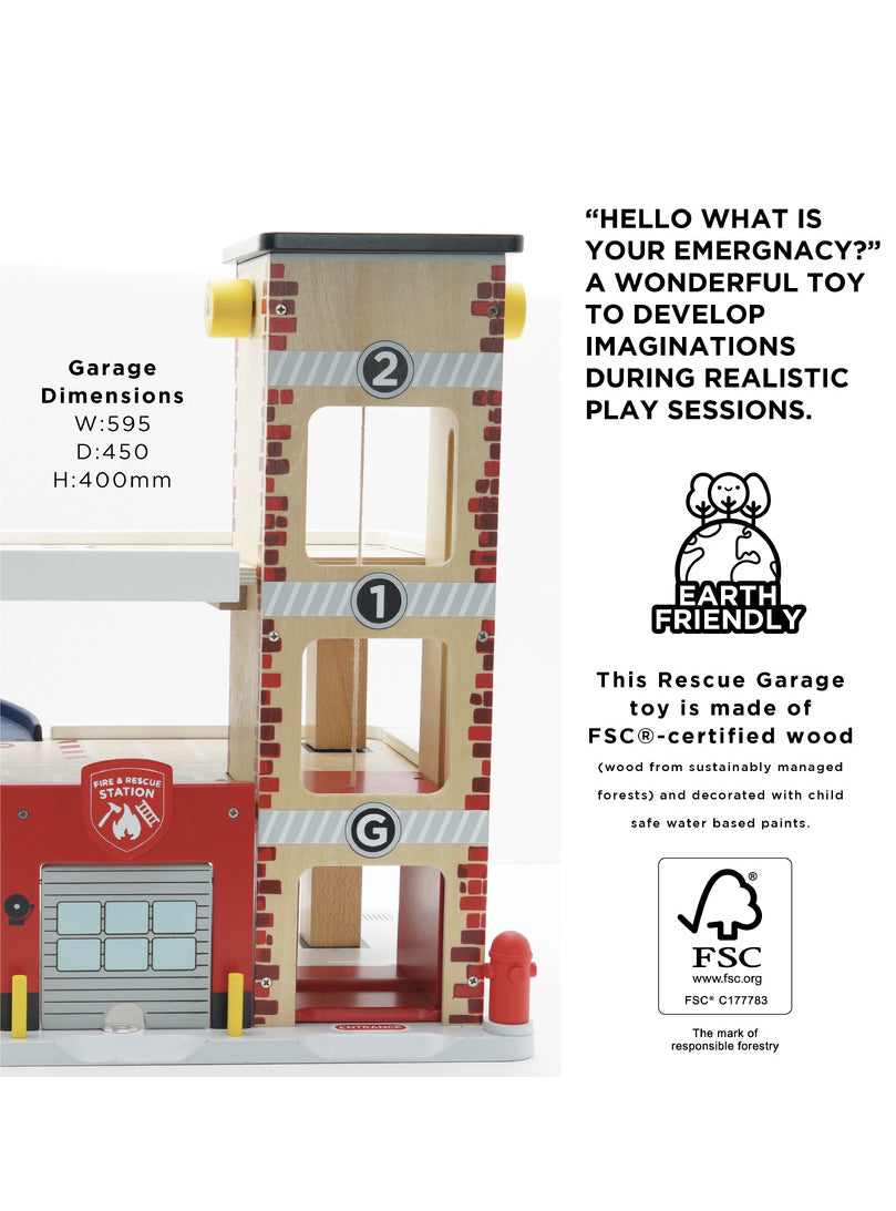 Fire And Rescue Wooden Garage Childrens Toy Set - Info Image 3