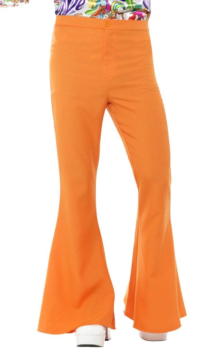 Mens 70s Orange Flared Disco Costume Pants
