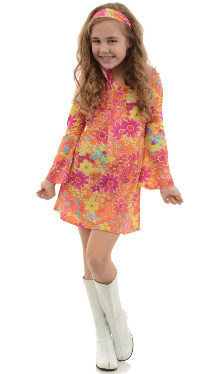 Girls Flower Child 1970s Hippie Costume Dress - Main Image