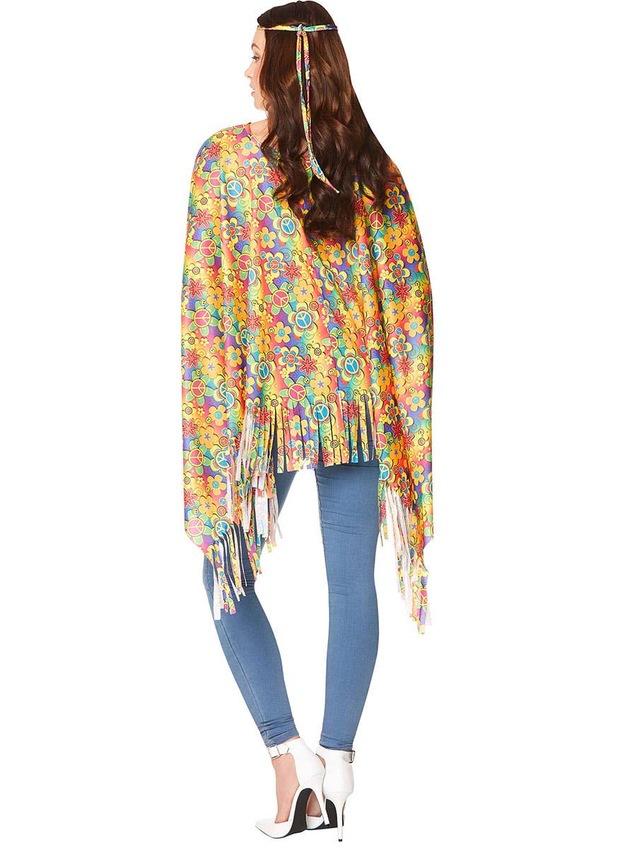 Flower Power 1960s Hippie Womens Costume Poncho -Back Image