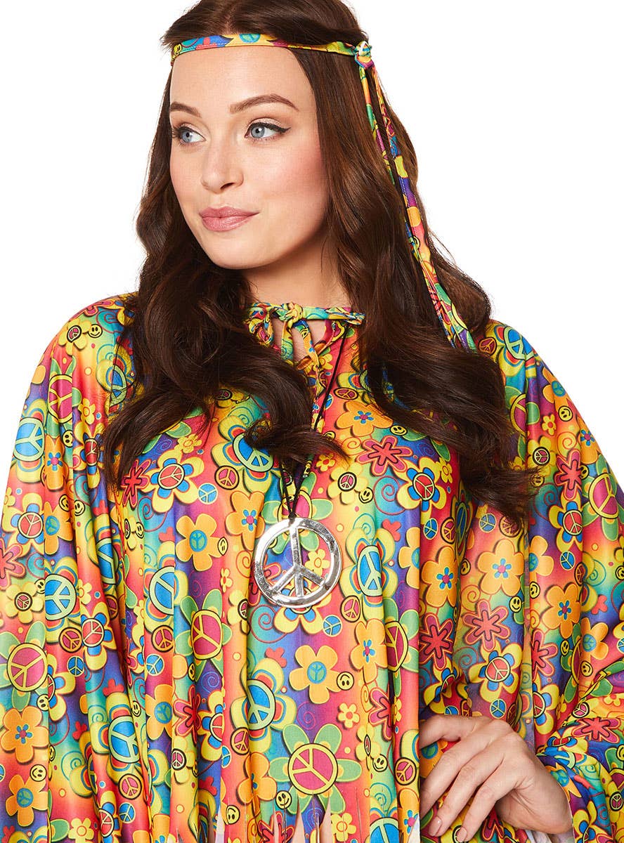 Flower Power 1960s Hippie Womens Costume Poncho - Zoom Image