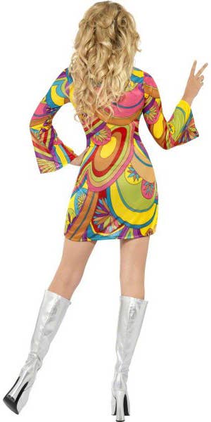 Flower Power Womens Sexy Hippie Go Go Dancer 60s Costume - Back Image