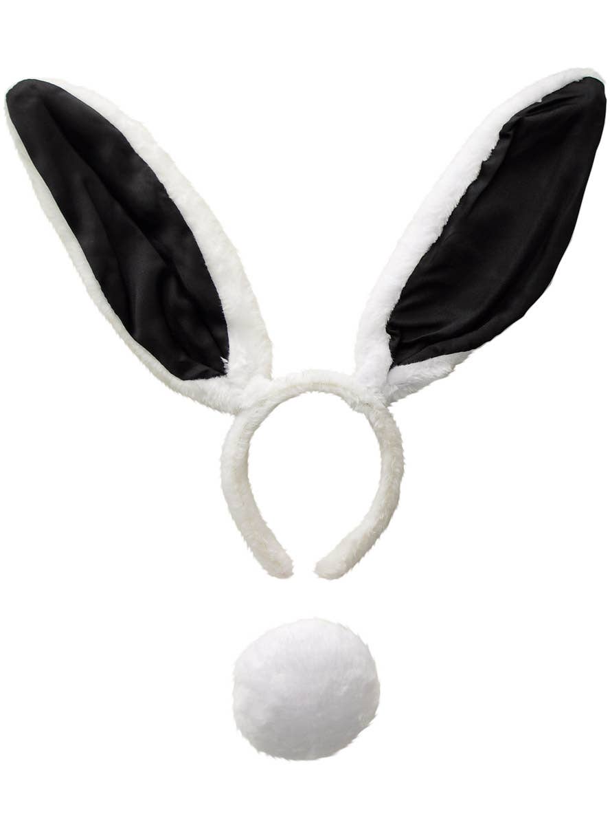 Image of Fluffy Black and White Bunny Ears and Tail Set - Alternate Image