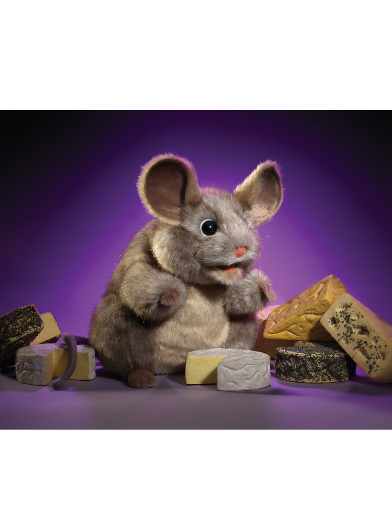 Fluffy Grey Mouse Hand Puppet - Lifestyle Image