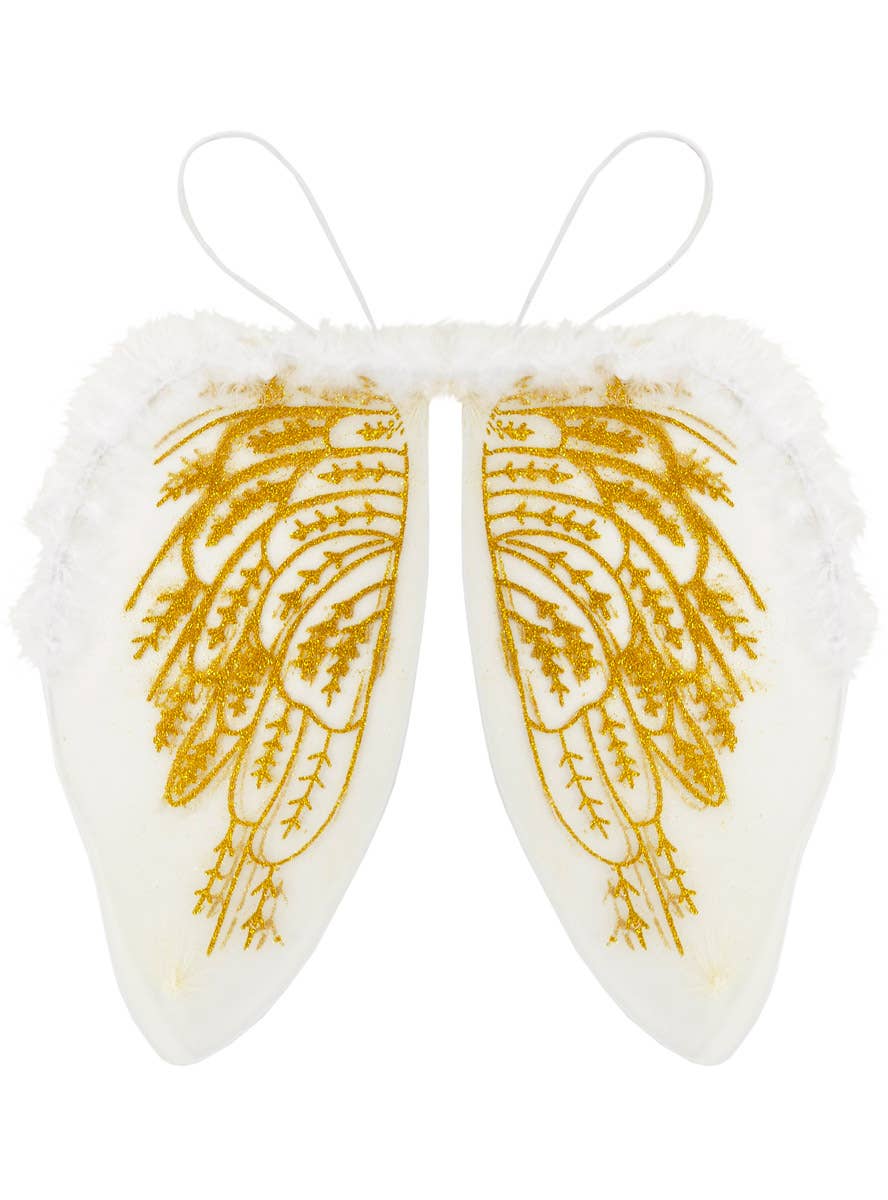 Image of Fluffy White and Gold Glitter Angel Costume Wings