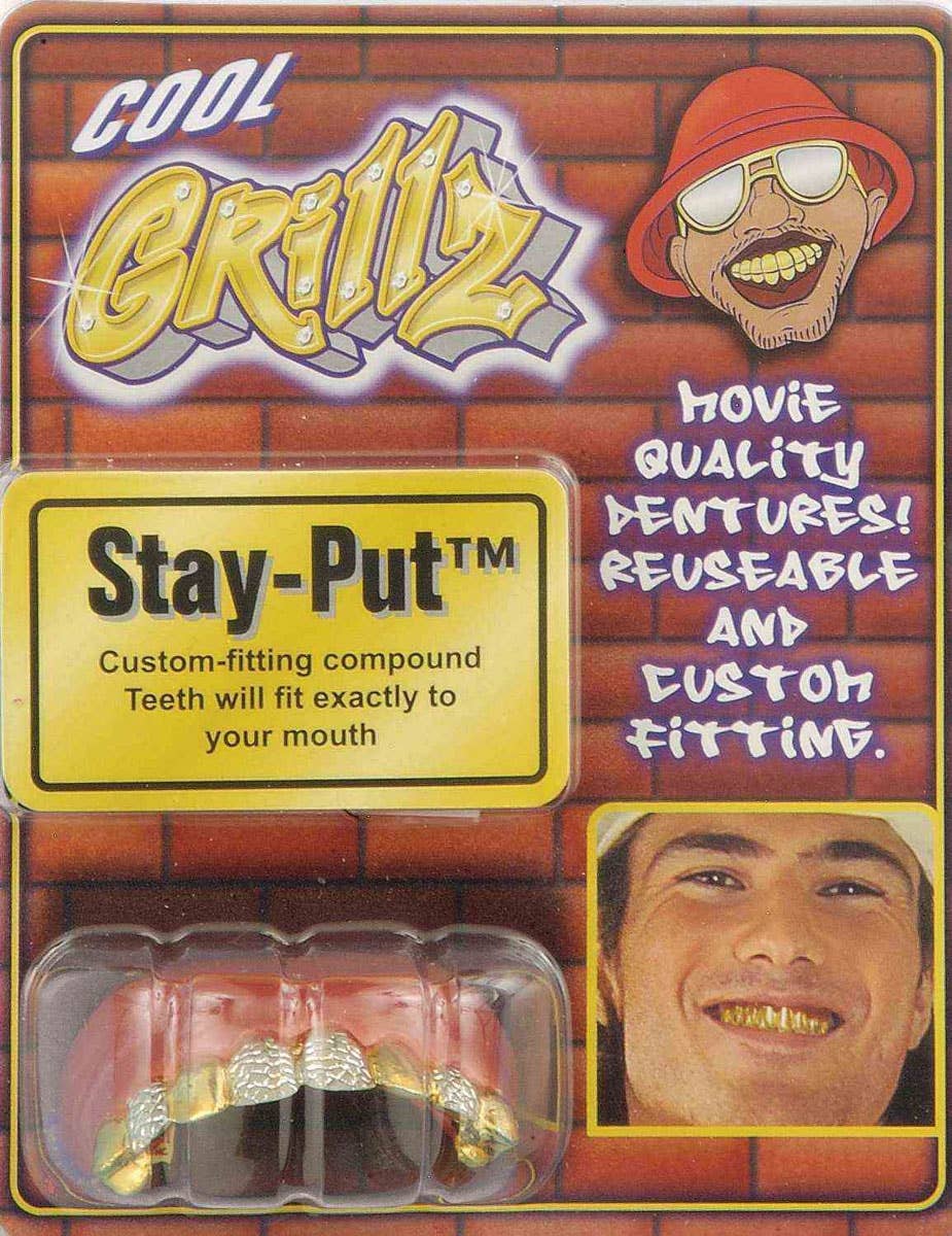 Gold and Silver Diamond Print Grillz Costume Accessory Teeth