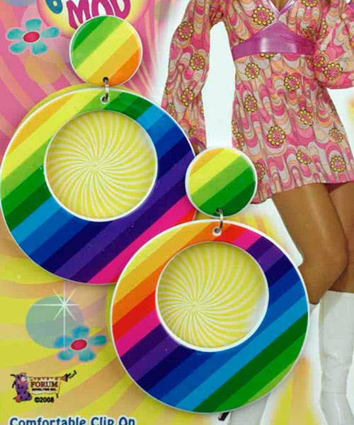 Rainbow Earrings 70s Fashion for Women - Close Image