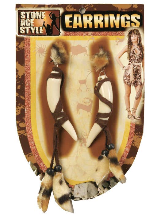 Dangling Stone Age Cavewoman Clip On Costume Earrings - Main View