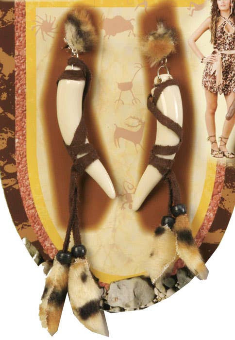 Dangling Stone Age Cavewoman Clip On Costume Earrings - Alternative View