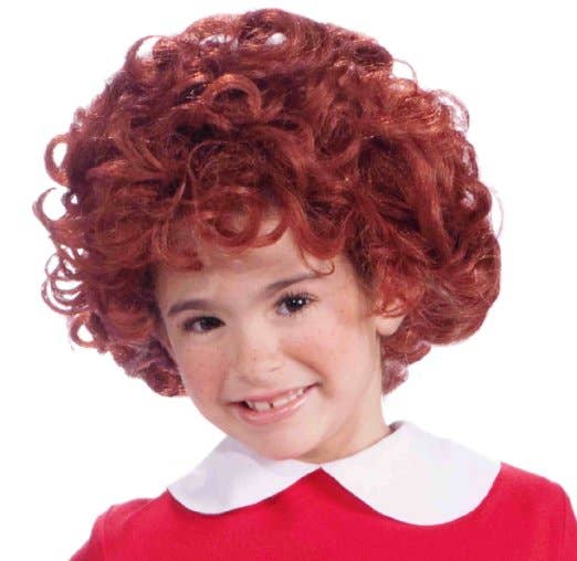 Short Curly Auburn Girl's Annie Character Costume Wig View 2