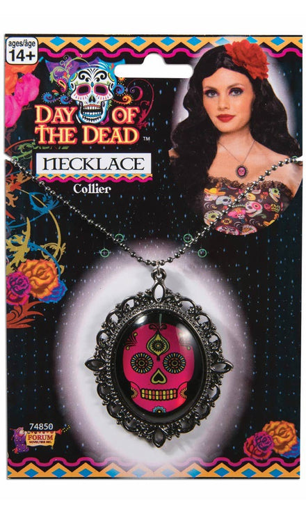 Dia de los meurtos Day of the Dead Pink Sugar Skull Necklace Main Image
