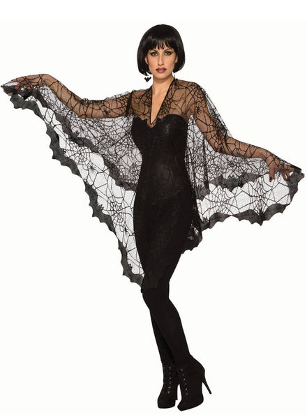 Women's Black Lace Bat Poncho - Main Image