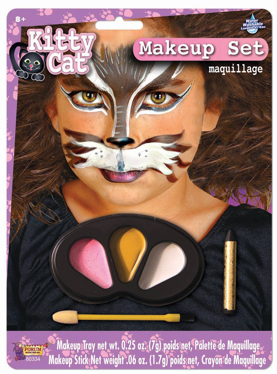 Pink, White and Mustard Yellow Cat Face Paint Costume Makeup Set