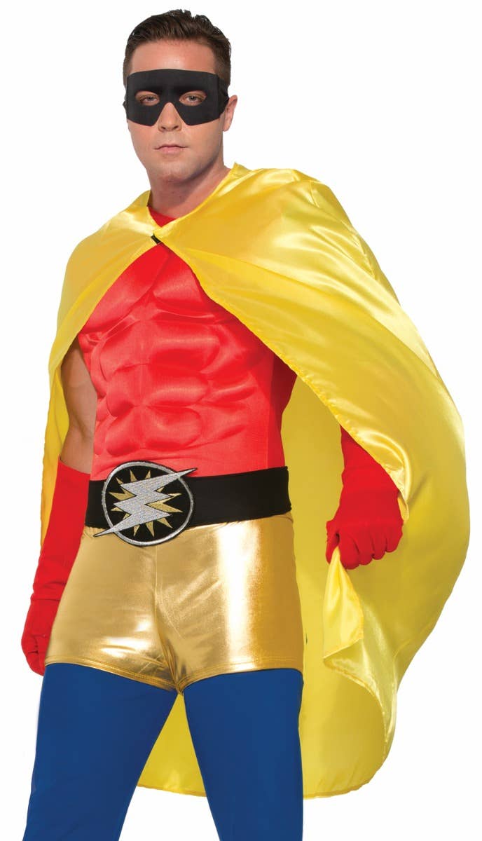 Adult's Yellow Superhero Fancy Dress Costume Cape Close Up Image