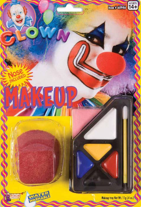 Colourful Clown Costume Makeup Kit with Foam Red Nose