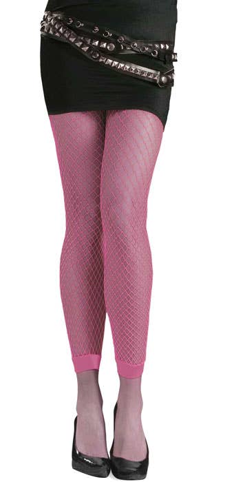 Footless Neon Pink Women's Fishnet Costume Stockings