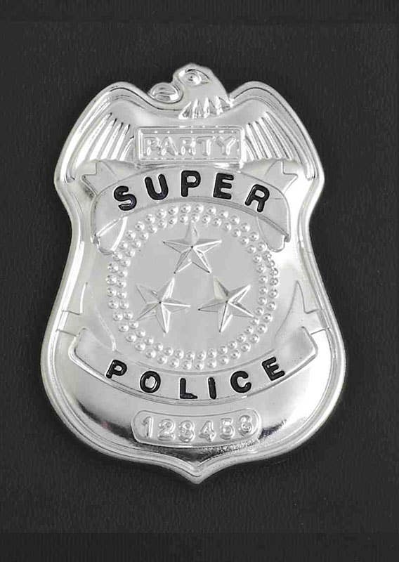 Silver Police Badge on Black Faux Leather Wallet Costume Accessory - Alternative Image