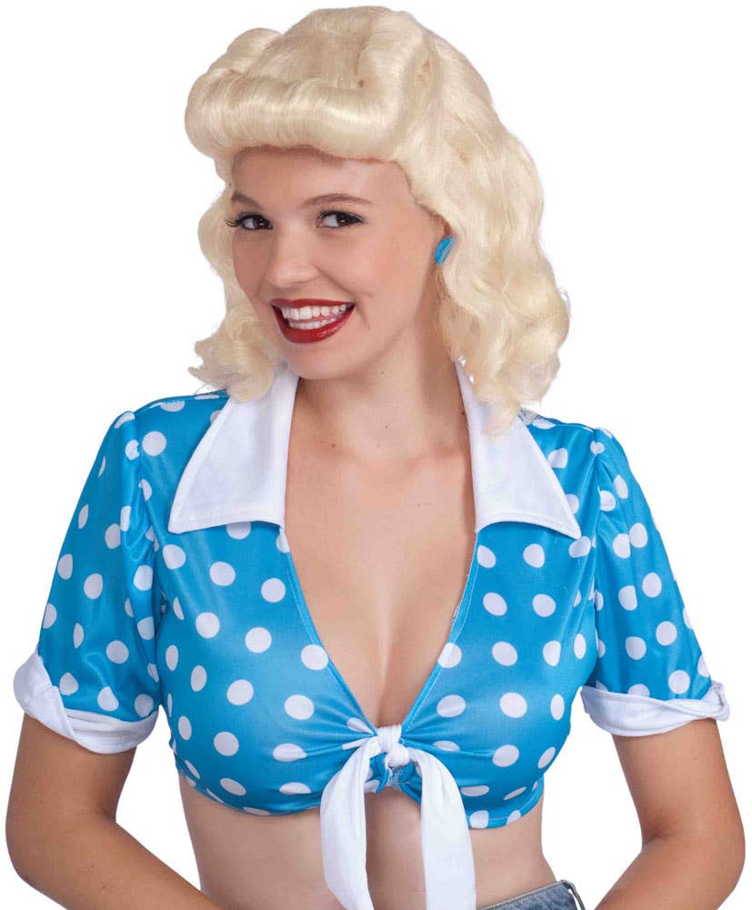 40's Women's Curled Blonde Costume Wig with Fringe View 2