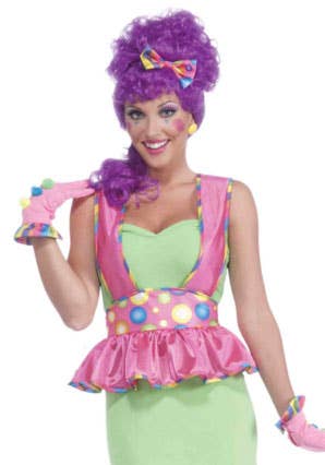 Women's Pink And Polka Dot Peplum Suspender Belt Costume Accessory Main View