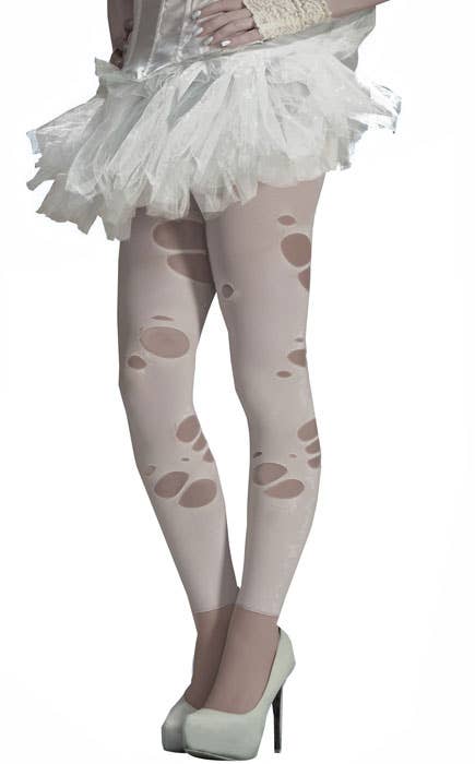 Ripped White Footless Costume Leggings for Women