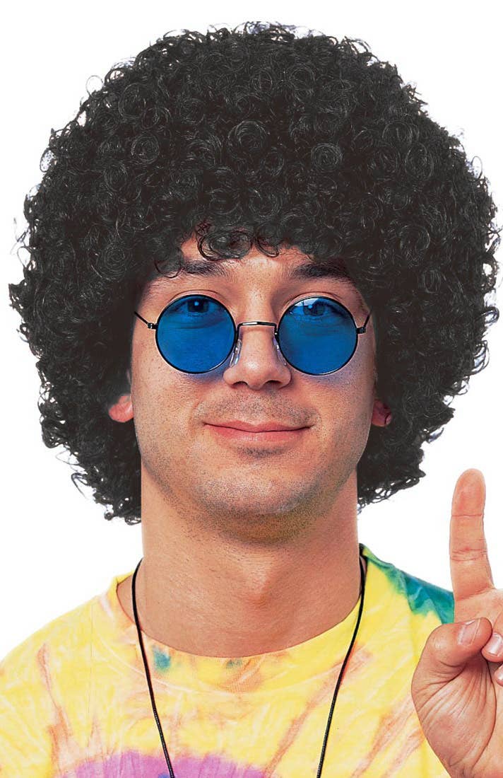 Near Black Economy 70s Hippie Costume Afro Wig - Main Image