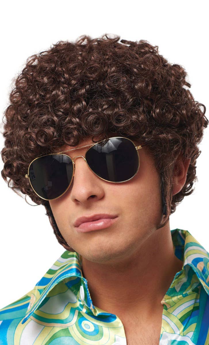 Steven Hyde That 70's Show Men's Short Curly Brown Wig With Side Burns