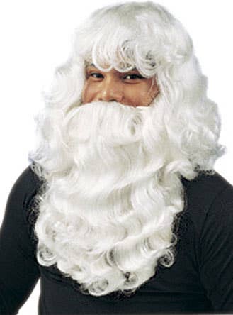Men's curly white christmas costume wig and beard.