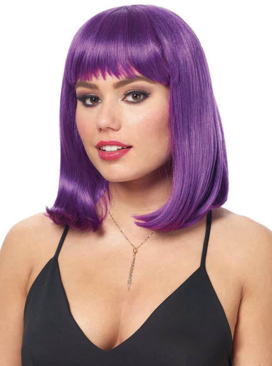 Women's Short Purple Bob Costume Wig with Fringe Alt Image