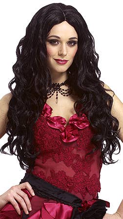 Women's deluxe sultry long wavy black costume wig alt image