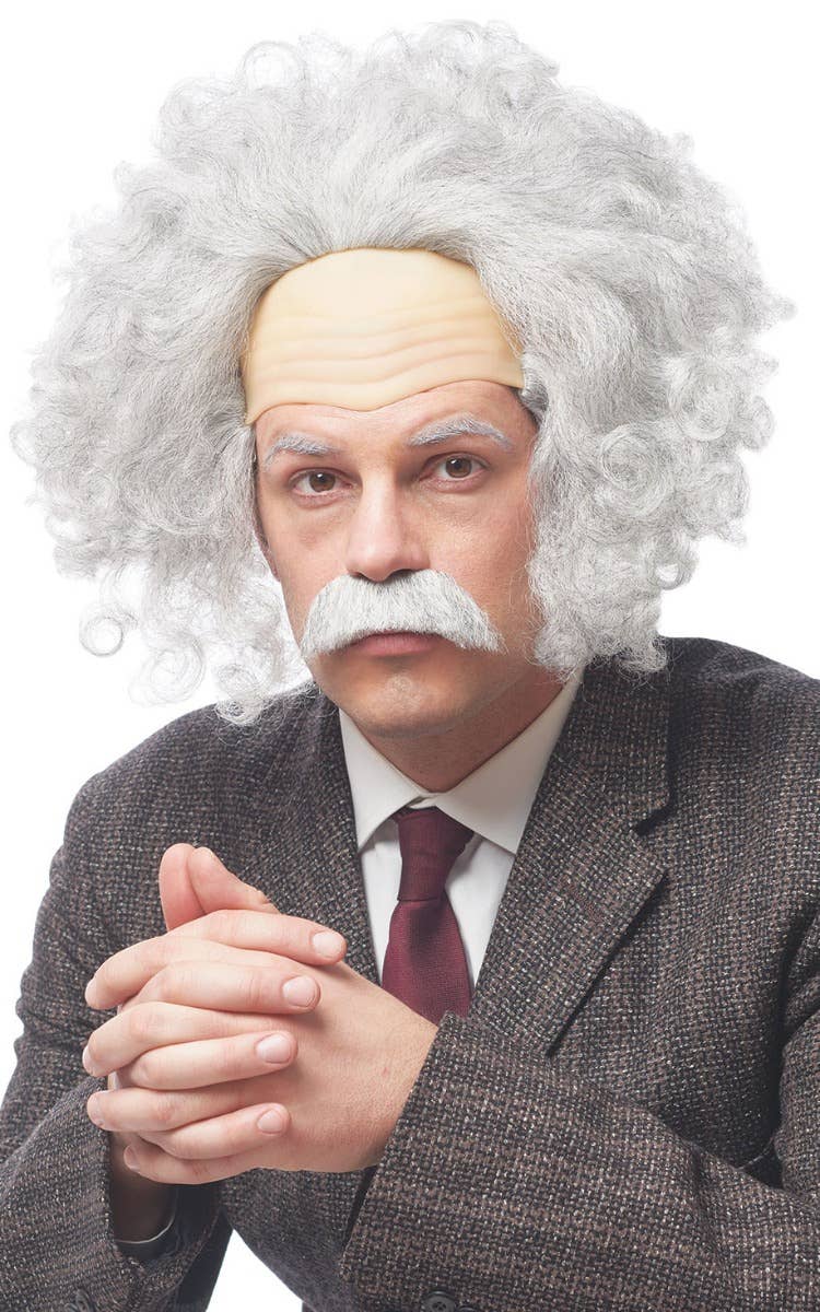 Men's Einstein Grey And White Wig With Matching Moustache Costume Accessory Set Main Image