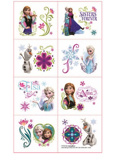Image of Frozen 8 Pack Temporary Tattoos Costume Accessory