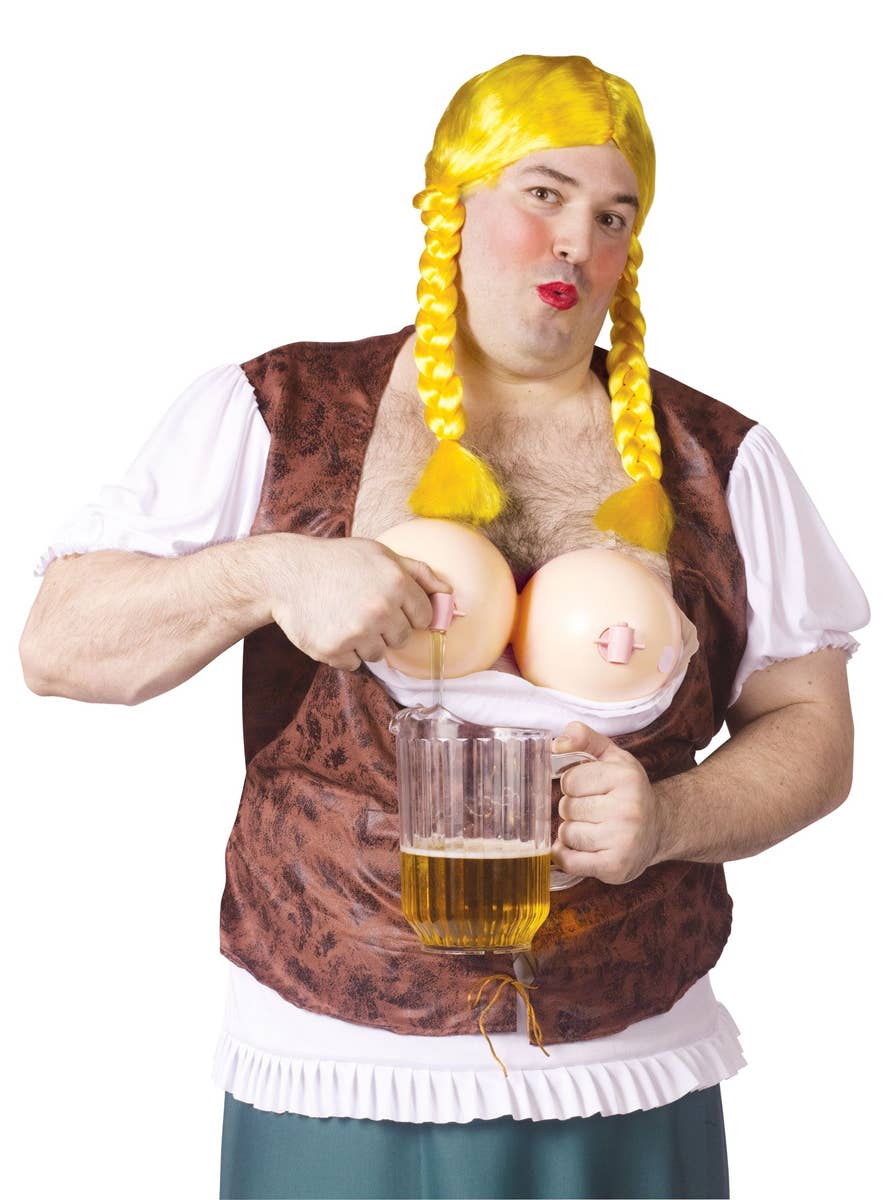 Plus Size Men's Funny Miss Oktoberbreasts Costume Drink Dispencer Image