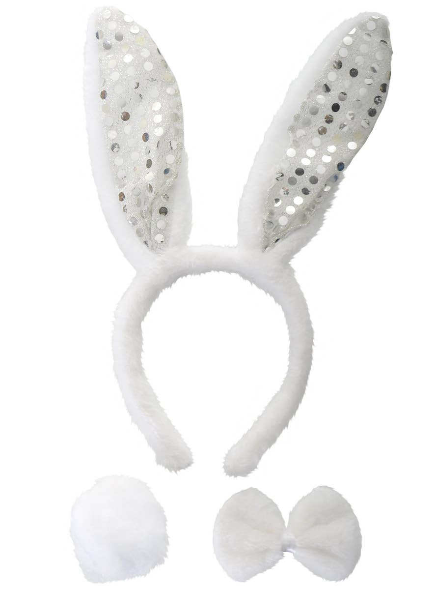 White and Silver Sequin Bunny Accessory Set