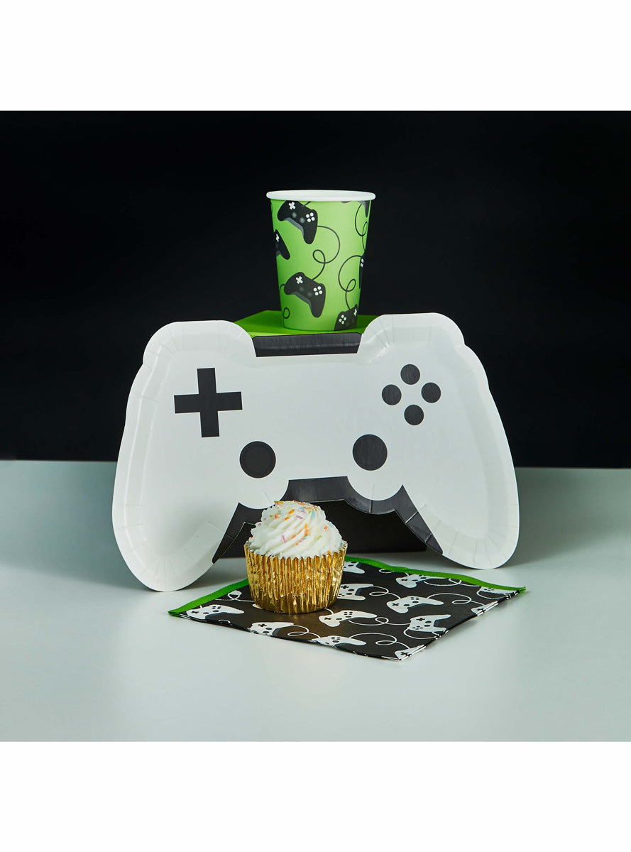 Game On 8 Pack White Controller Shaped Paper Plates - Lifestyle Image 1