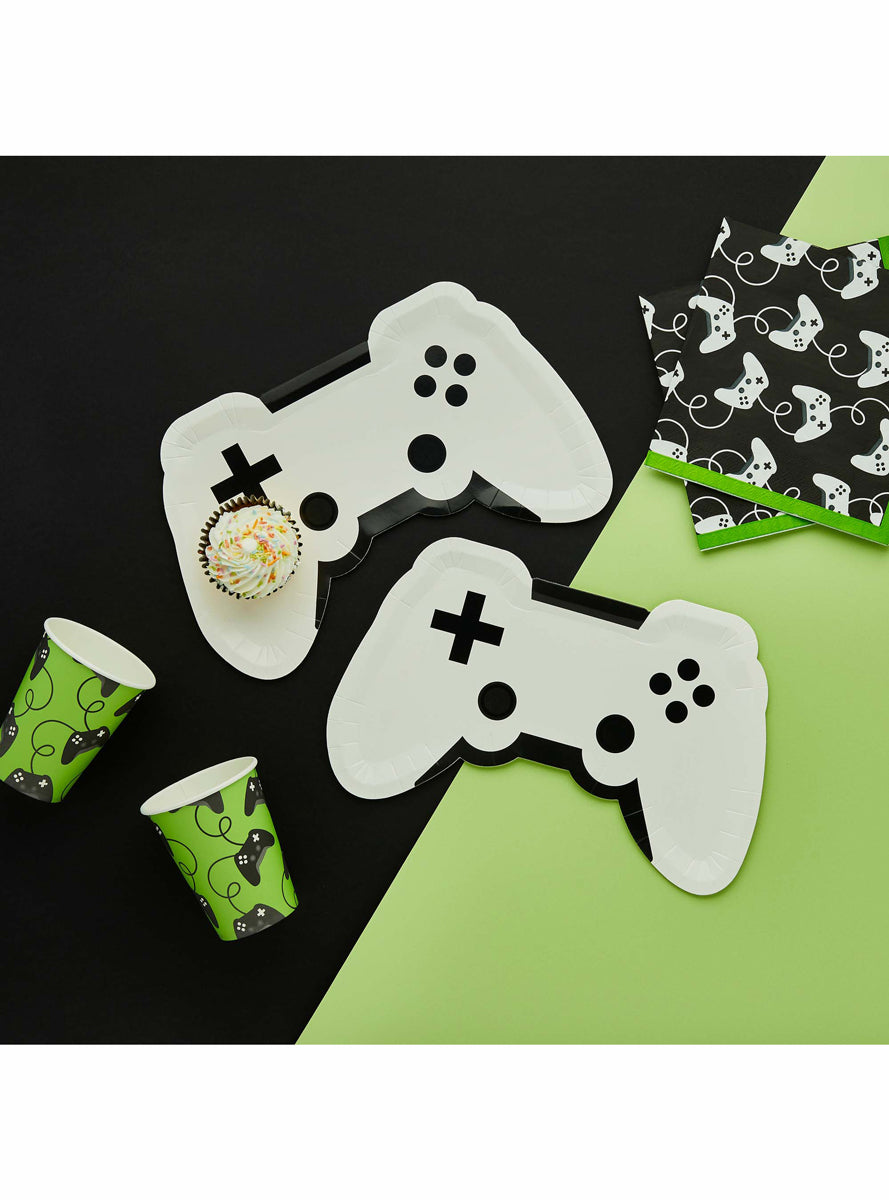 Game On 8 Pack White Controller Shaped Paper Plates - Lifestyle Image 3