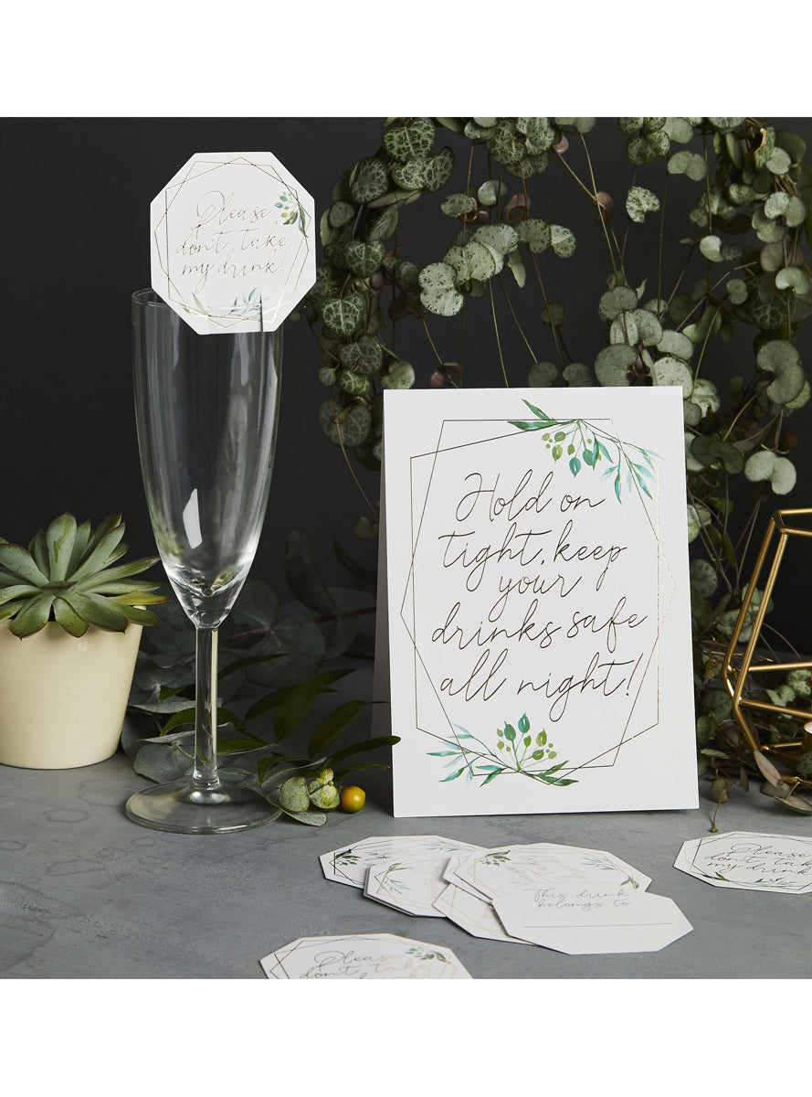 Geometric Greenery 11 Piece Glass Markers and Sign Set - Lifestyle Image 3
