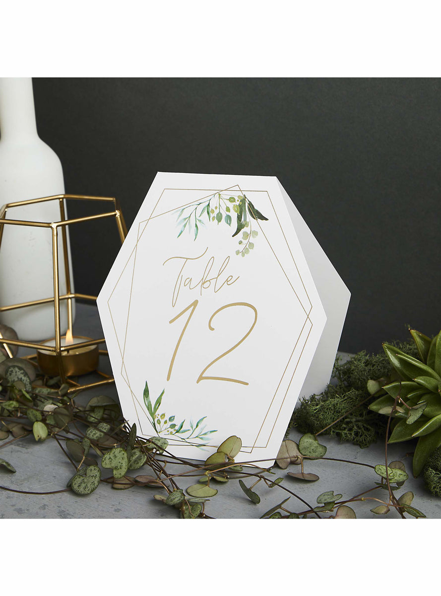 Geometric Greenery 12 Pack 16cm Table Numbers - Lifestyle Image